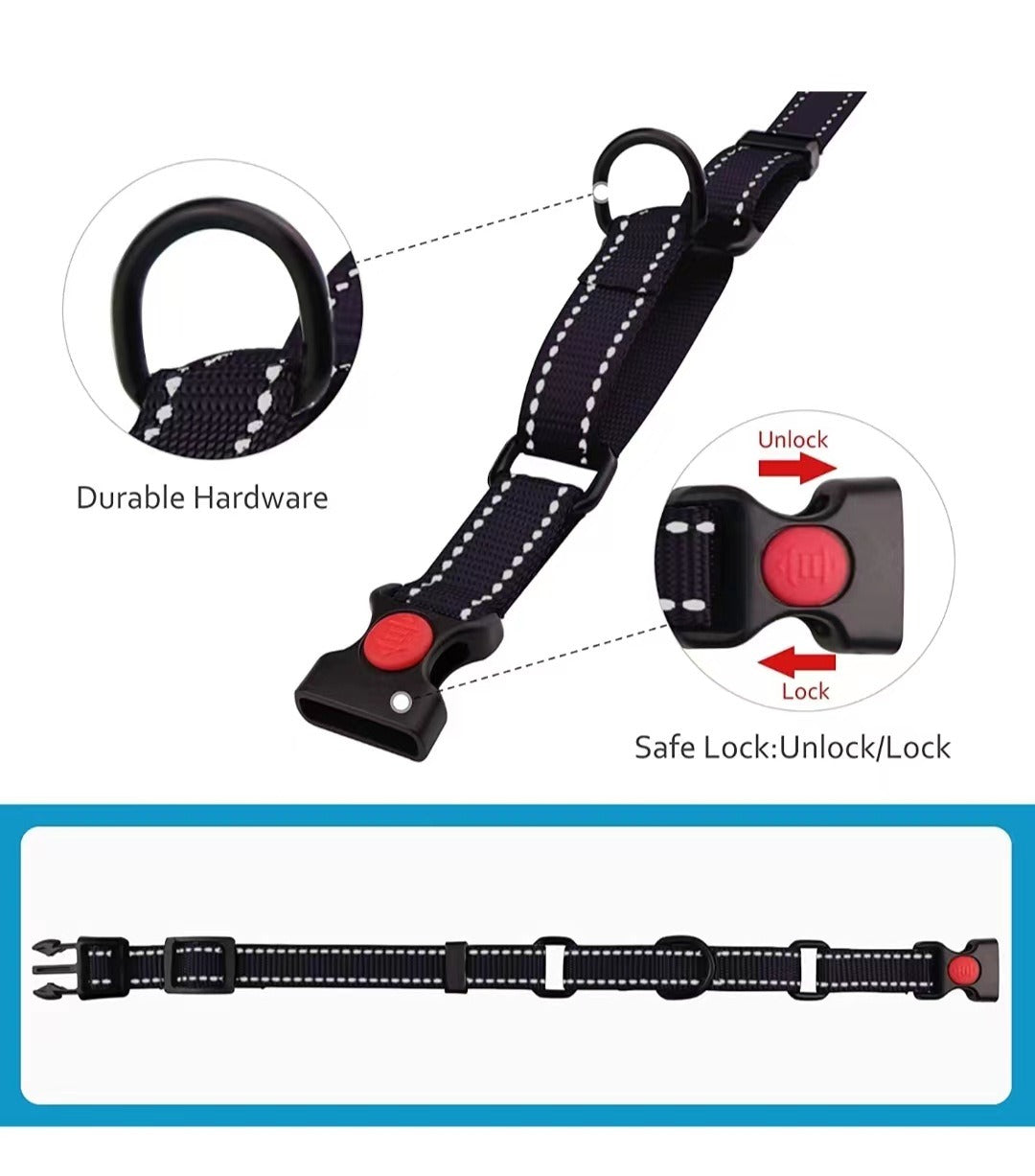 Adjustable Traction Reflective Dog Collar and Lead